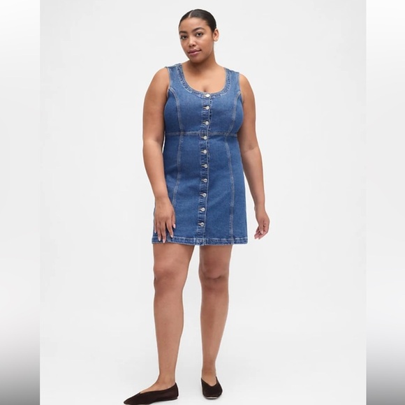 GAP Factory Denim Button-Front Mini Dress - Picture 1 of 2
